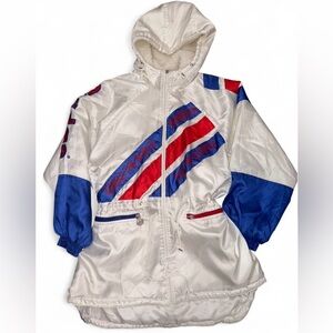 Vintage 90s Adidas Retro White Red & Blue Nylon Windbreaker Hooded Jacket Unisex
